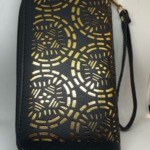 Black and Gold Laser Cutout Clutch Wristlet